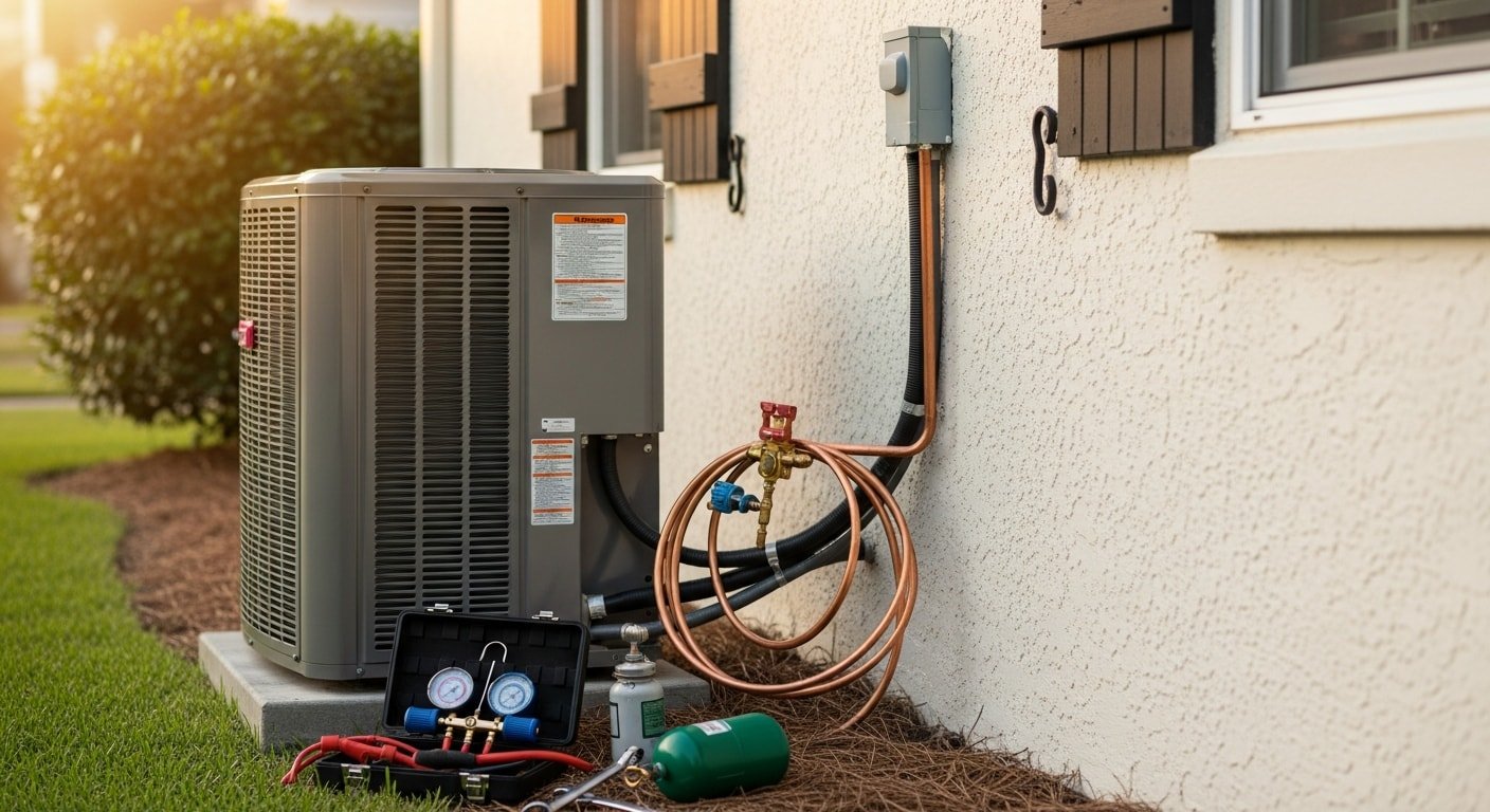 HVAC contractor servicing a unit in Gulfport, Mississippi