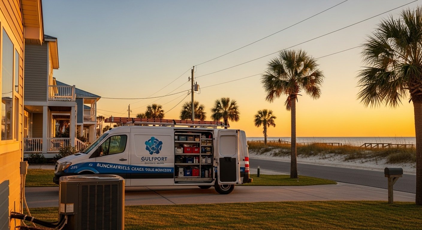 Crosby's service van arriving at a Gulf Coast home